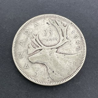 Canada 1947 25 Cents 25c Canadian Caribou Quarter Coin 80% Silver ASW .150oz