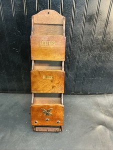 Vintage Letters Bills Misc Wood Wall Holder Rack Mid-Century  21inx5.5in x 4in