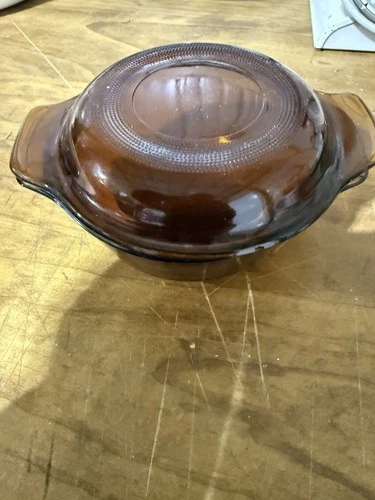 Vintage Anchor Hocking #472 Amber Brown Baking Casserole Dish With Lid Small