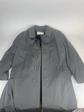 Towne London Fog Trench Coat 42R Dark Gray Single Breasted Zipper Lining Black