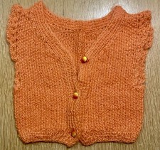 Vintage 1970  s Kid  s Hand Knit Orange Sweater Vest With Peach Buttons - Handmade