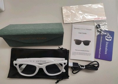 Demabon Ai Smart Glasses w/ Recording and Camera Anti-Blue Light Lenses, White 