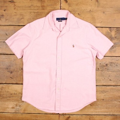 Ralph Lauren Hemd M Herren Knopf Baumwolle Einfarbig Camp Kragen Preppy Rosa