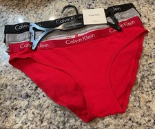 CALVIN KLEIN Panties Sz L 3 Pk QP2349-020 Cotton Bikini Black,Grey,Red MSRP 40
