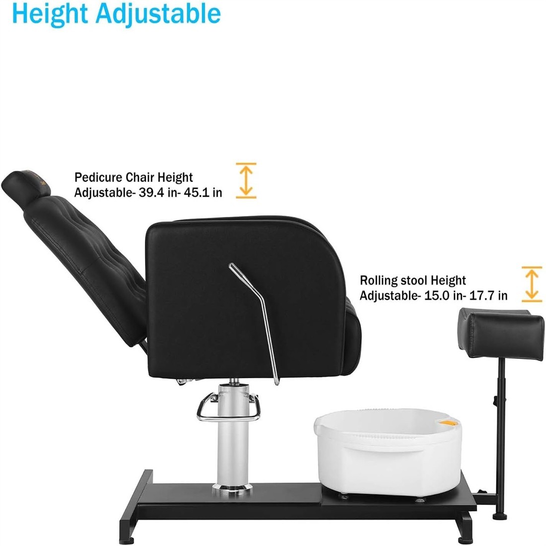 Reclining Pedicure Chair No Plumbing 360° Swivel Hydraulic Nail Salon Spa Chair