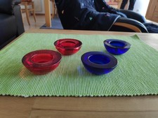 4 x Glas Teelichthalter Kerzenhalter 7x3 cm rot blau sehr guter Zustand
