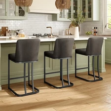 Bar Stools Set of 3 Counter Height Pub Stools Upholstered Kitchen Dining Chairs