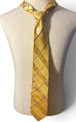Paul Malone Palm Beach Men s Silk Tie Gold Pink Black Plaid Classic Necktie