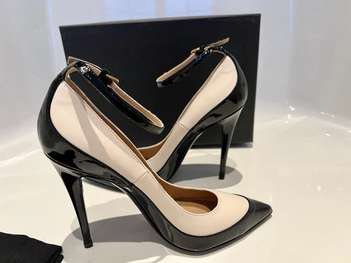 DSQUARED2 8 39 decolte tacco a spillo nero bianco vernice cinturino alla caviglia