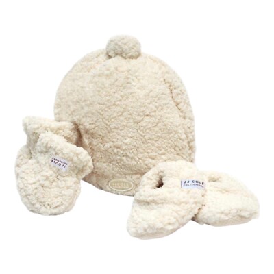 JJ Cole Bundle Shearling Hat Mittens Booties 0-6M