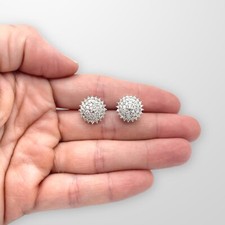 Gold Earrings Diamond 18carat White Gold Round Stud UK Hallmarked Used New Box