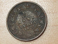 1927 British India 1/12 Anna Calcutta Mint