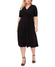Msk Black V-Neck Belted Fit & Flare Midi Dress L21717 Womens Size 2X (No Tie)