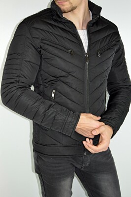Fashion Herren Schwarz Design Schwarz Übergangsjacke Outdoor Steppjacke Jacke 