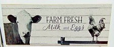 Farm Fresh Milk Eggs Wood Block Sign Picture Cow Rooster Country Shiplap 10"