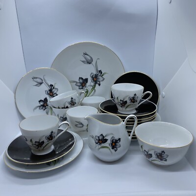 VINTAGE WINTERLING MARKTLEUTHEN BAYERN ''SCHWARZE TULPE'' 21-TEILIGES TEESERVICE
