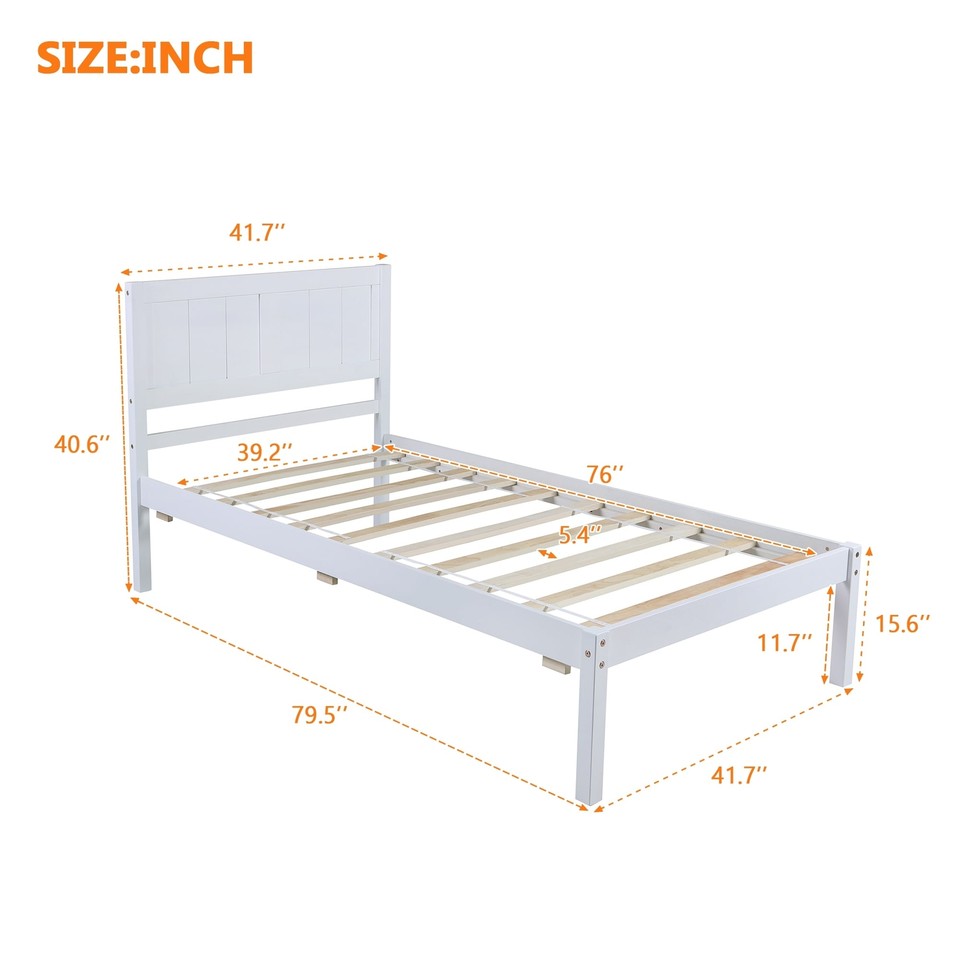 Pine Wood Twin Platform Bed with Reinforced Slats eBay