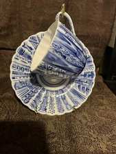 Vintage Signed KBW Porcelain Hand Painted Cup and Saucer blue white