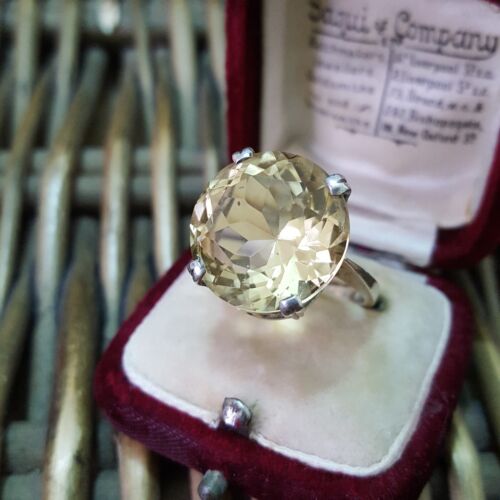 Vintage 925 Sterling Silver Ring, Natural Citrine, Size L.5 US 6, Edinburgh 1968 - Picture 2 of 7