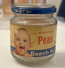 VINTAGE BEECH NUT STRAINED PEAS BABY JAR