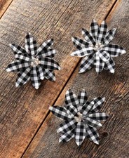 Set of 3 White  Black Buffalo Plaid Poinsettia Christmas Tree Clip-On Ornaments