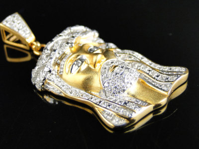 Yellow Gold Finish Real Diamond Micro Mini Jesus Face Angel