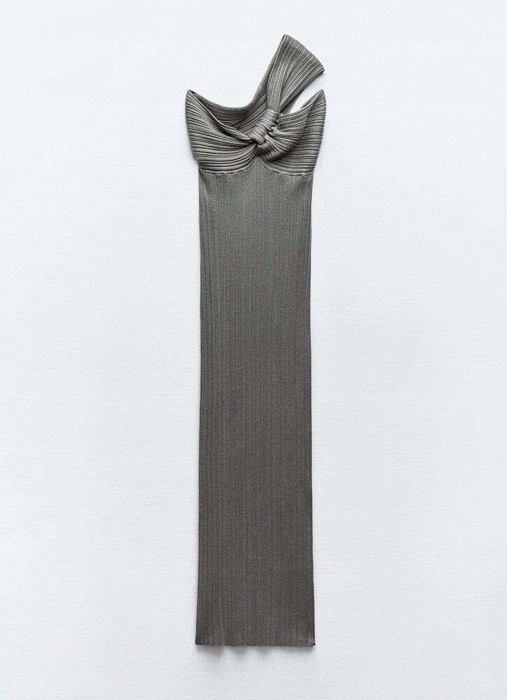 ZARA NWT WOMAN SS24 ASYMMETRICAL RIB KNIT DRESS GRAY | 4240
