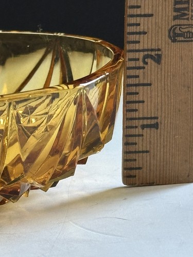 Vtg Amber Depression Cut Glass Bowl 5.5” Star Candy Berry Candle Bowl - Picture 6 of 18