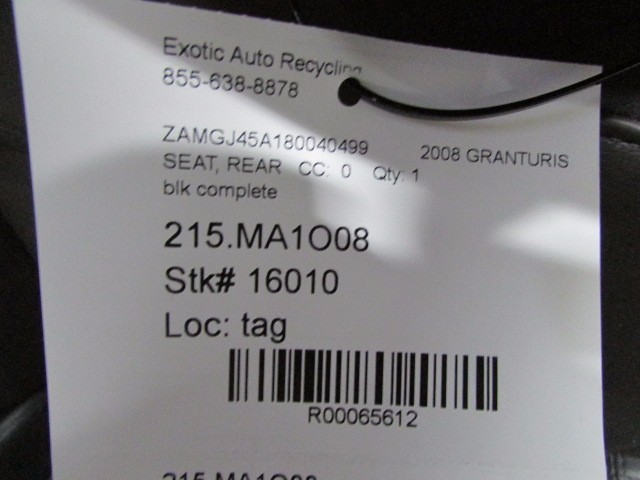 Maserati Granturismo, Rear Seat Assembly, Black Leather, Used 