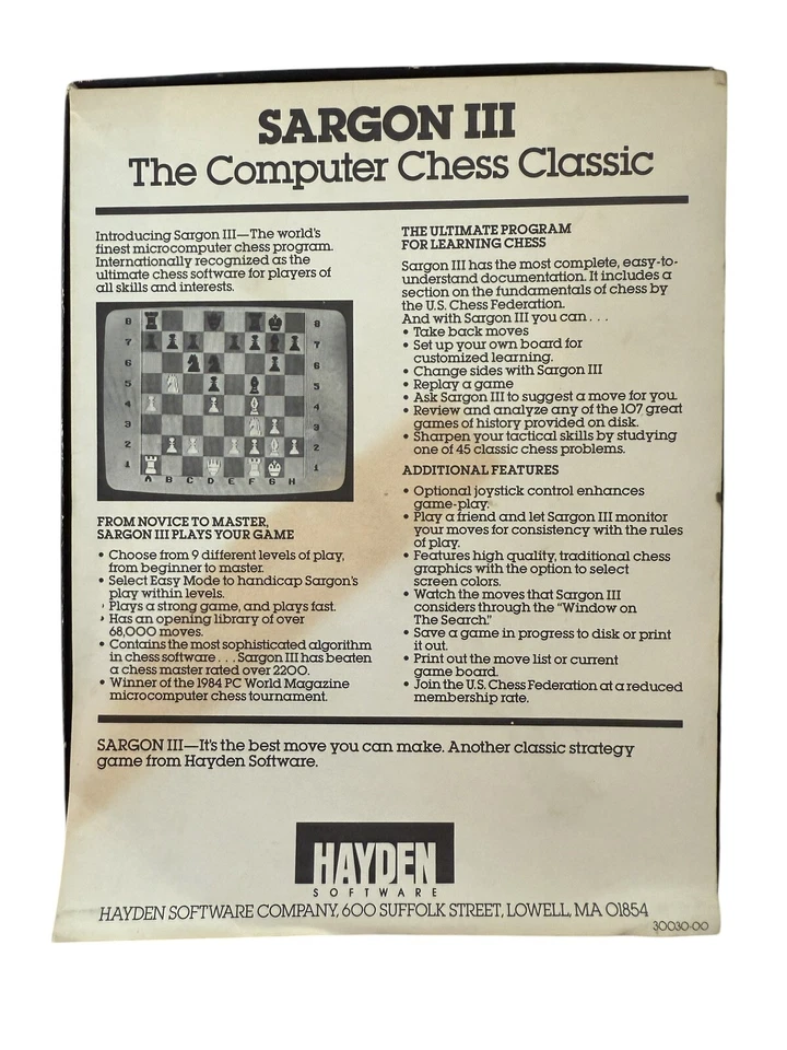 Vintage Sargon III Computer Chess Classic 1983 IBM PC Video Game - Image 2 of 4