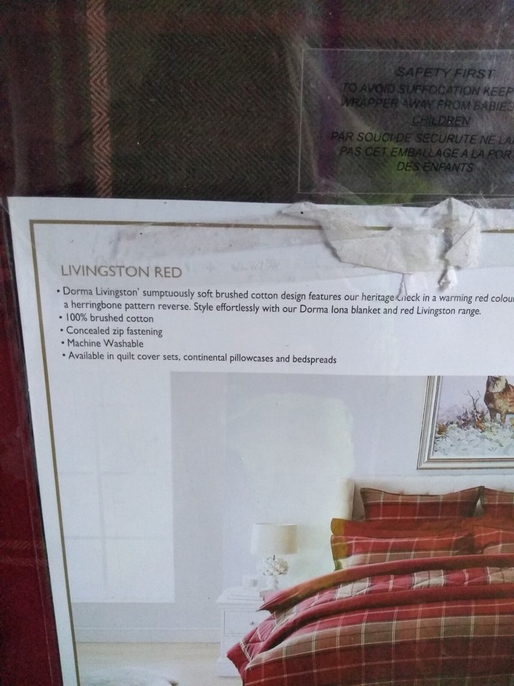 DORMA LIVINGSTON LOMOND KING SIZE BEDDING SET BRUSHED COTTON RED NWT