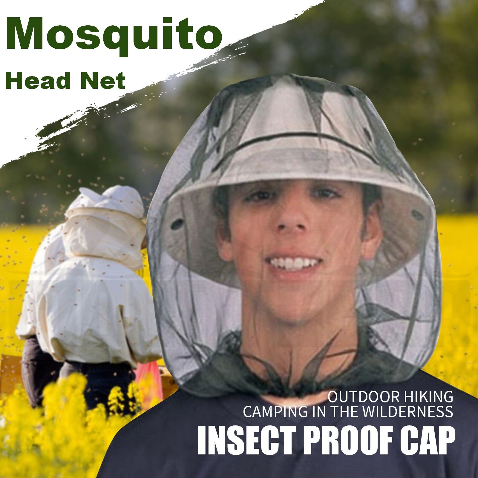 APL Zanzariera Testa di Insetto Rete Protettiva Cappello Fly Bug Budge Outdoor Fishing 