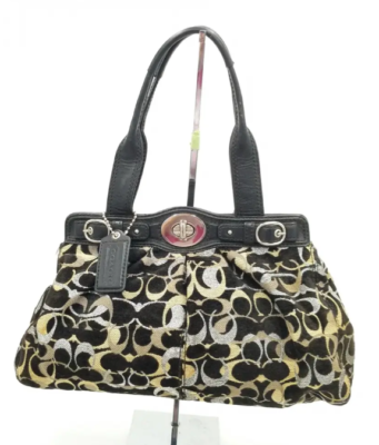 Coach Garnet LARGE Canvas Signature C Gathered Black Magic Bag