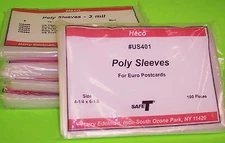 500 EUROPEAN, CONTINENTAL POSTCARD POLY SLEEVES, HECO SAFE-T #US401, 3 MIL THICK