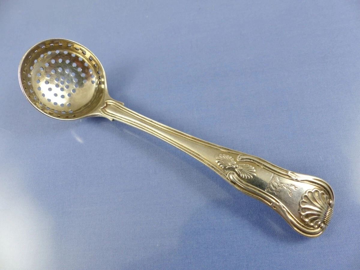 KINGS SUGAR SIFTER LADLE STERLING FAMILY STAG CREST BY WE WF LONDON 1810