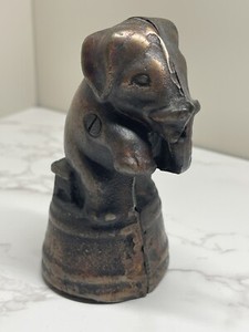 Antique Cast Iron ELEPHANT on Bench Still Bank Bronze Finish Early 1900s #2