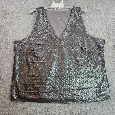 Lane Bryant Sleeveless Top Womens 26 28 Silver Sequin Embellised Gray