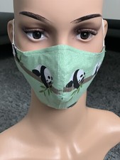 Maske Panda MintGrün 🐼Maske, Kinder 2-lagig, 100% Baumwolle, Waschbar!