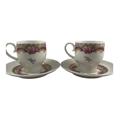 2 VTG T.Limoges Depos Tea cup and Saucers Floral Decorazion Esclusiva Porcelain