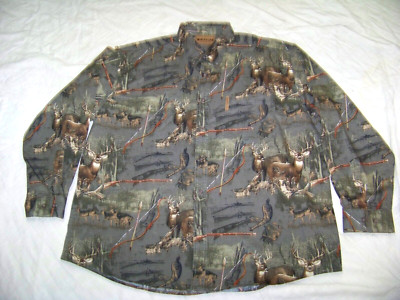 Men's Magellan Sportswear LS Button Front Shirt - XXL - Deer / Vtg. Guns / Bows