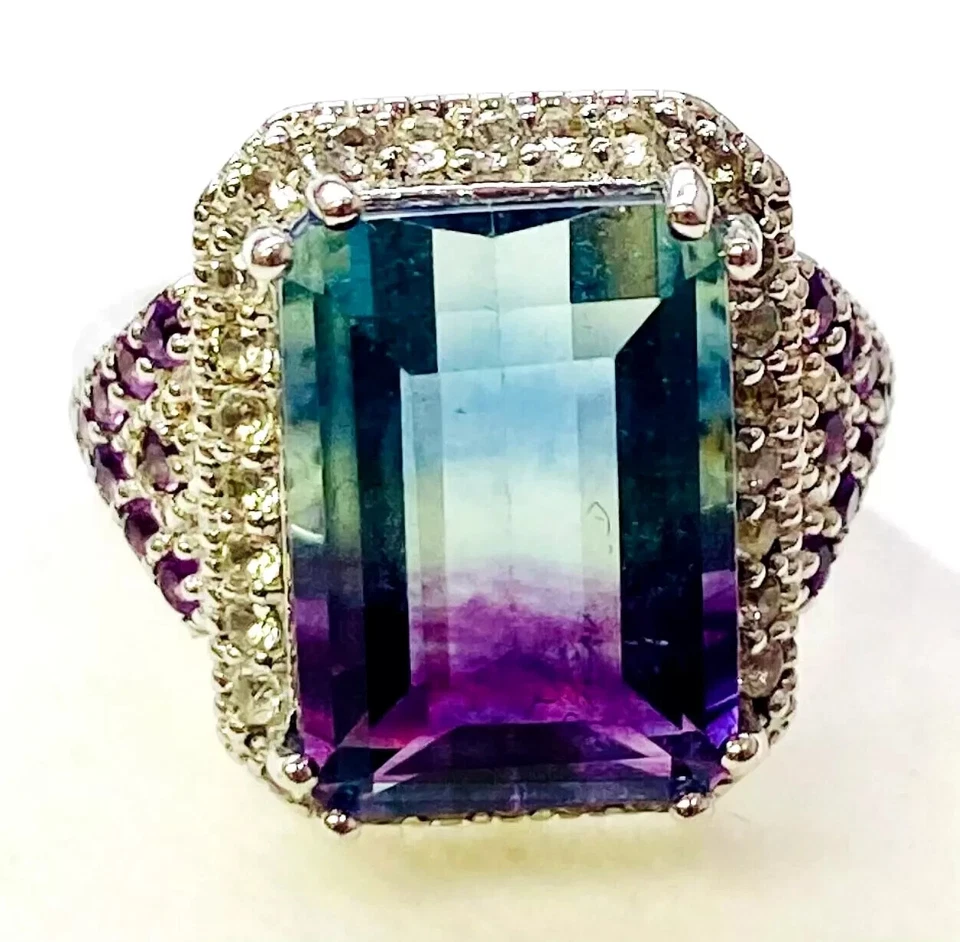 Anillo HSN Colleen Lopez plata esterlina 9,09 ctw fluorita bicolor y piedras preciosas talla 6 Foto 2 de 4