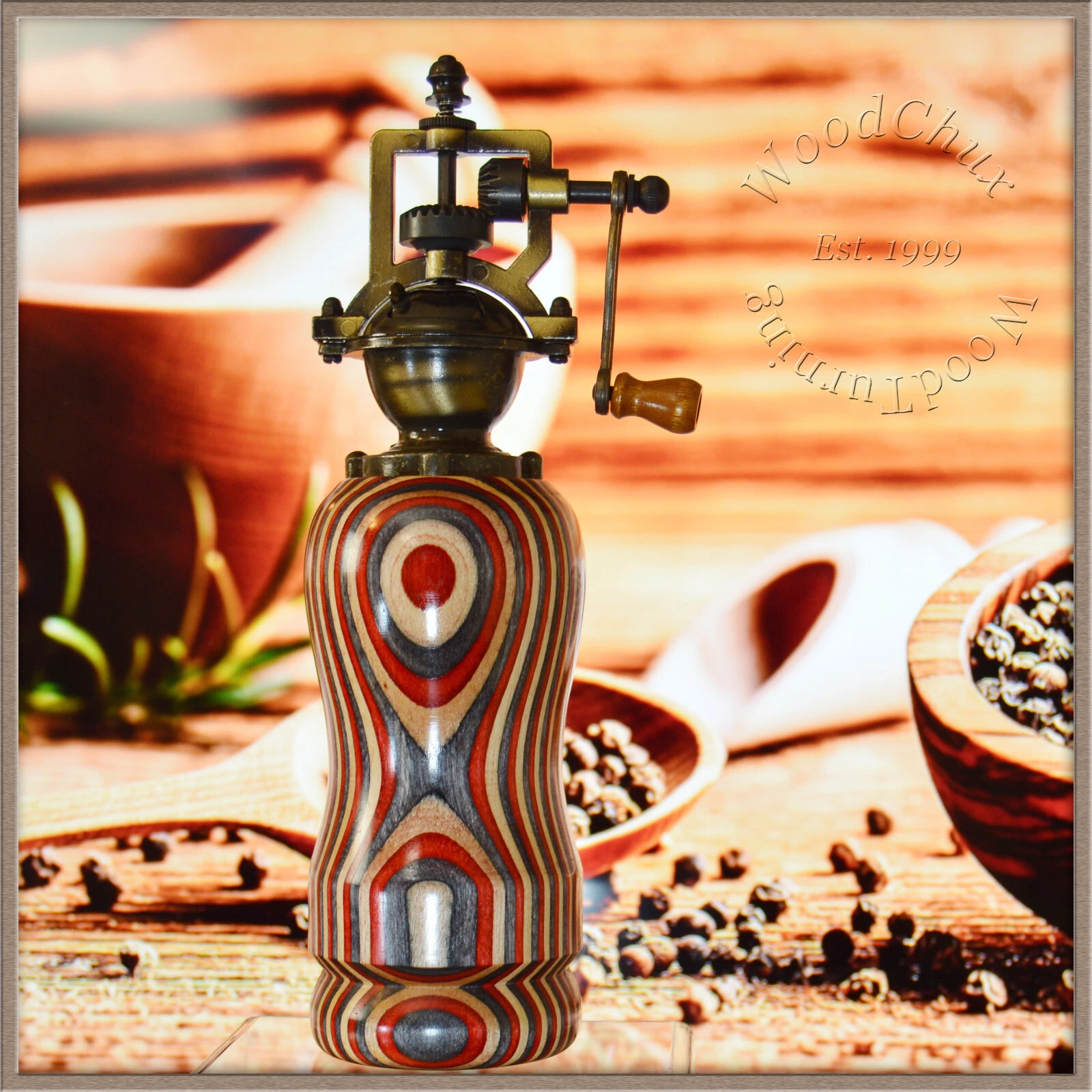 Pepper Mill Grinder Peppermill Spectraply Wood Wooden Handmade SEE VIDEO 884a