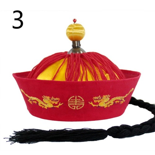 Men Chinaman Hat Dragon Qing Dynasty Emperor Tang Cap China Fancy Dress Retro - Picture 14 of 25