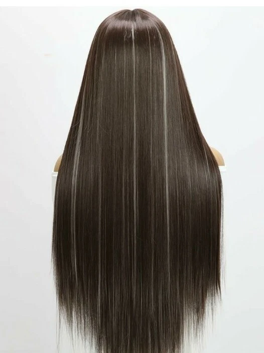 Peluca frontal de encaje HD marrón oscuro balayage capas largas mezcla de cabello humano ondas ombre Foto 3 de 4