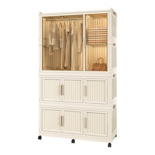 Portable Storage Cabinet 9 Magnetic Doors 9 Storage Compartments 1 Clothes Rod 