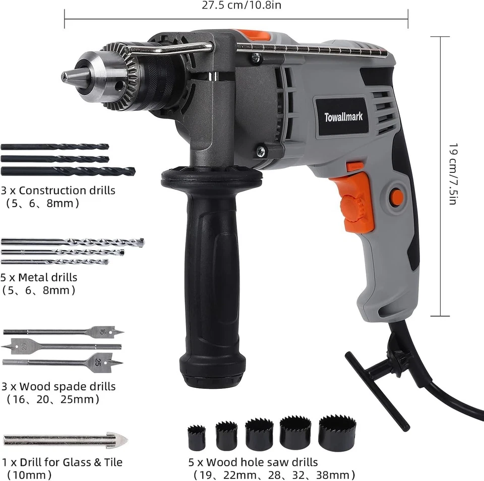 Taladro percutor rotativo, taladro percutor eléctrico con cable 7,5 amperios 3000 RPM potencia de alta resistencia Foto 3 de 4