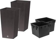 Tall Square Planter Set of 2 Rattan Indoor/Outdoor Flower Pot + Insert in Set (7