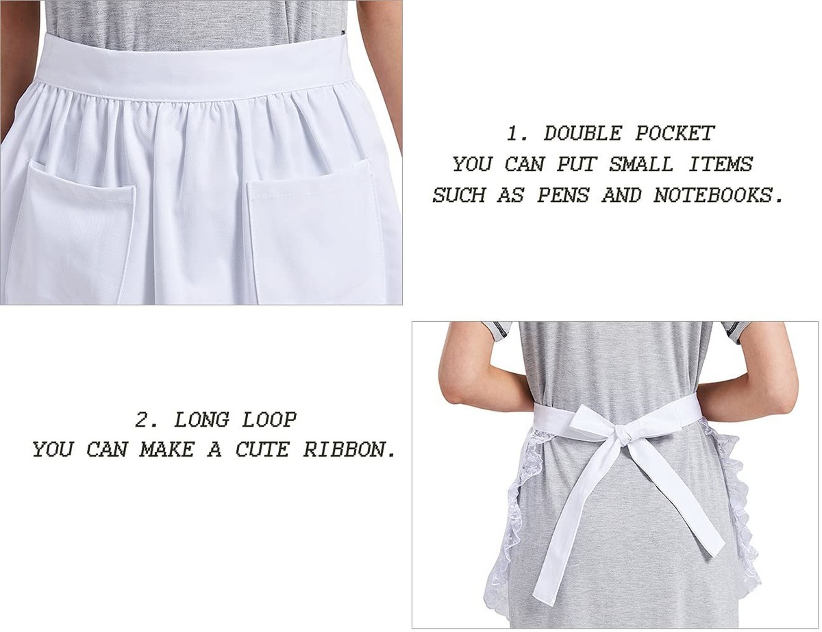 TopTie Cotton Waist Apron With Pockets - Kitchen Lace Half Apron For Cooking & Cleaning