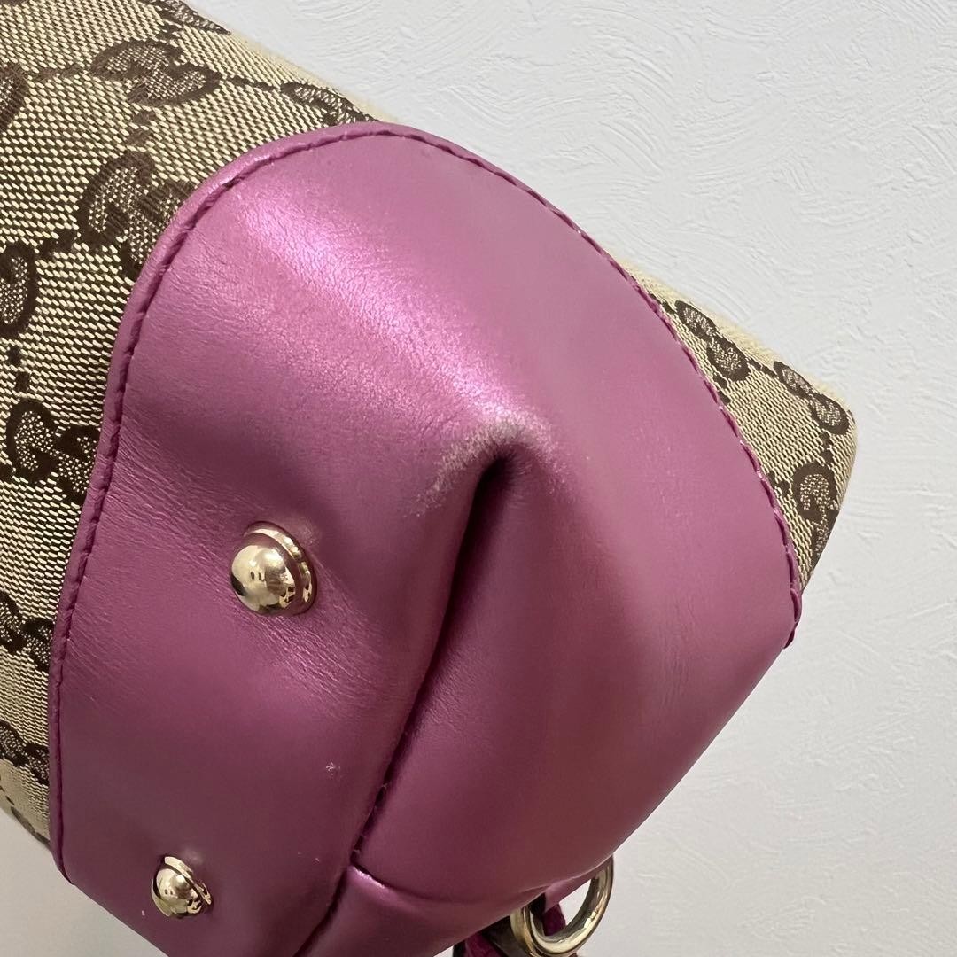 GUCCI Tote Bag Pink Canvas Leather Heart Charm Bamboo Gold Authentic Women's thumbnail 8