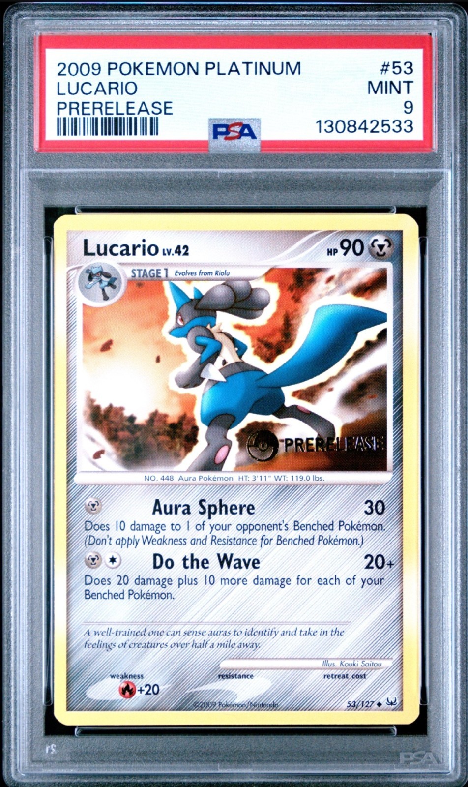 PSA 9 2009 POKEMON PLATINUM LUCARIO PRERELEASE STAMP #53 POP 19 (No 10 Exists)
